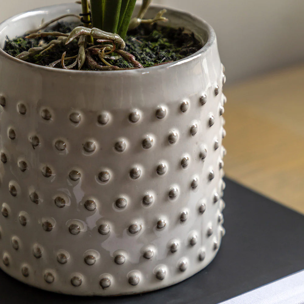 Artificial Orchid in White Ceramic Dot Pot - Image 2
