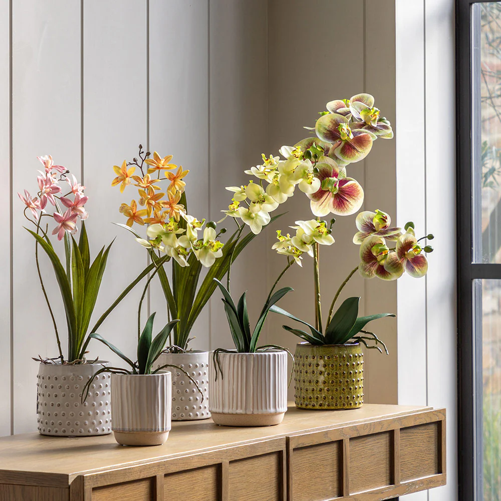 Artificial Orchid in White Ceramic Dot Pot - Image 7