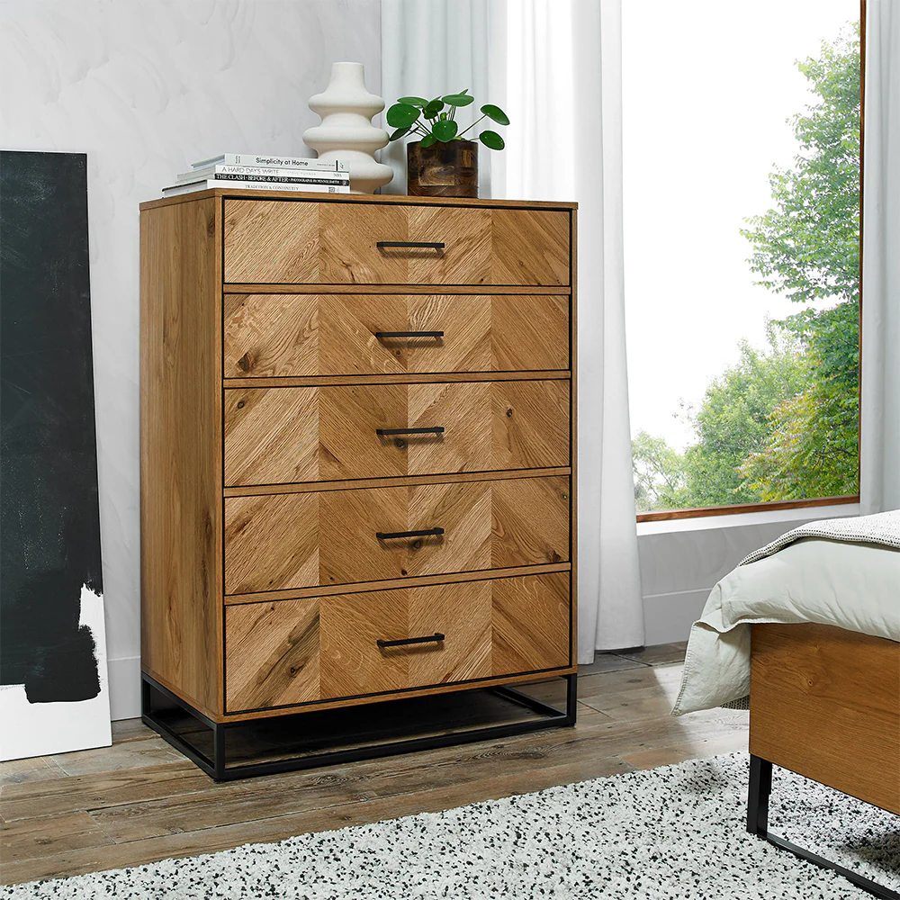 Birchwood Rustic Oak 5 Drawer Tall Chest