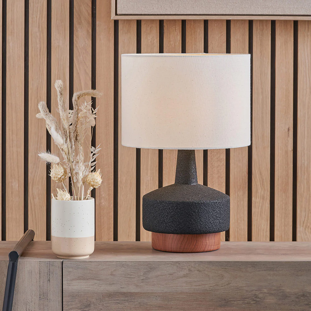 Wood Effect Textured Ceramic Table Lamp