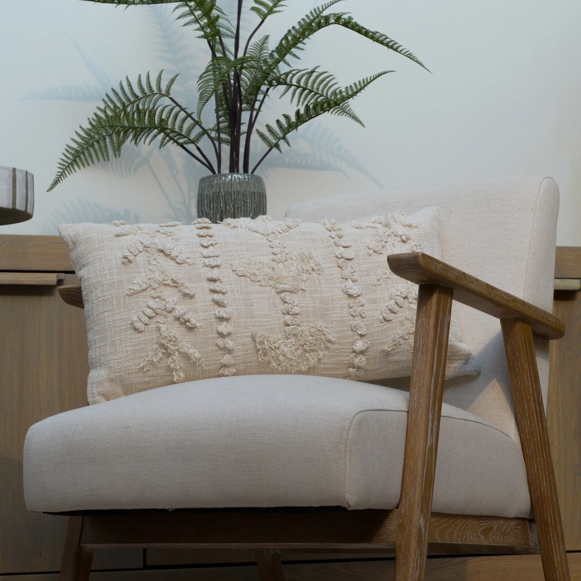 Cream Woven Bolster Cushion - Image 2