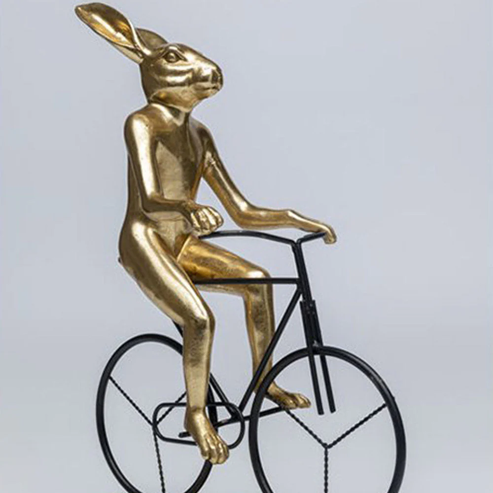 Cycling Golden Rabbit Sculpture - Image 2