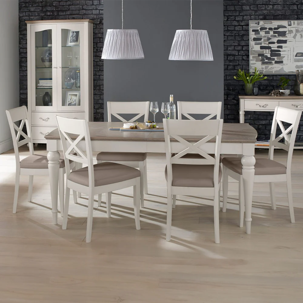 Dieppe Washed Oak & Grey Leather X Back Chair - Image 2