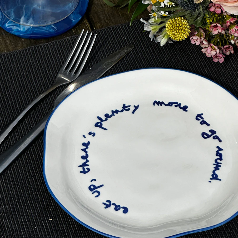 "Eat up theres plenty more to go around" Blue Decorative Plate - Image 3