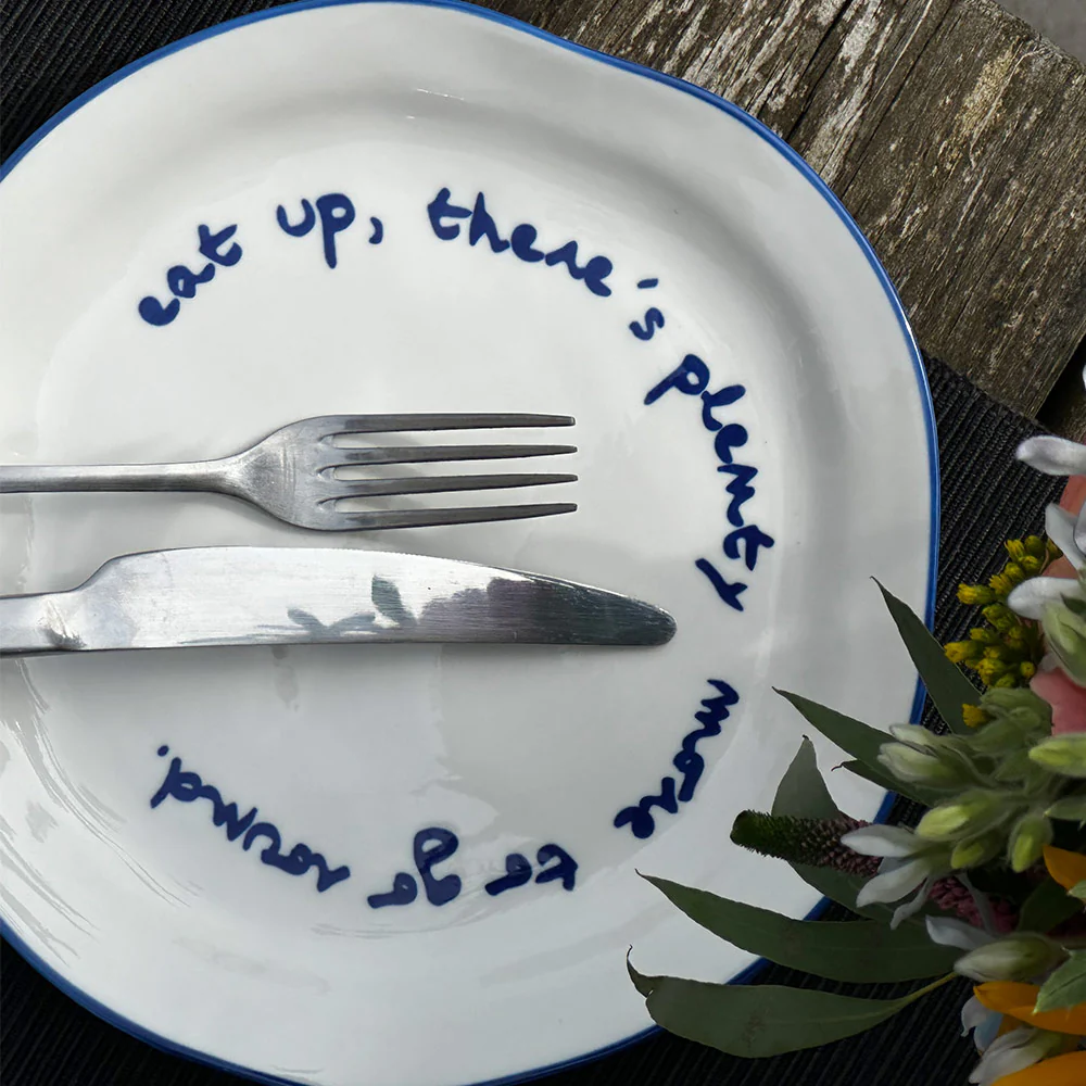 "Eat up theres plenty more to go around" Blue Decorative Plate - Image 6