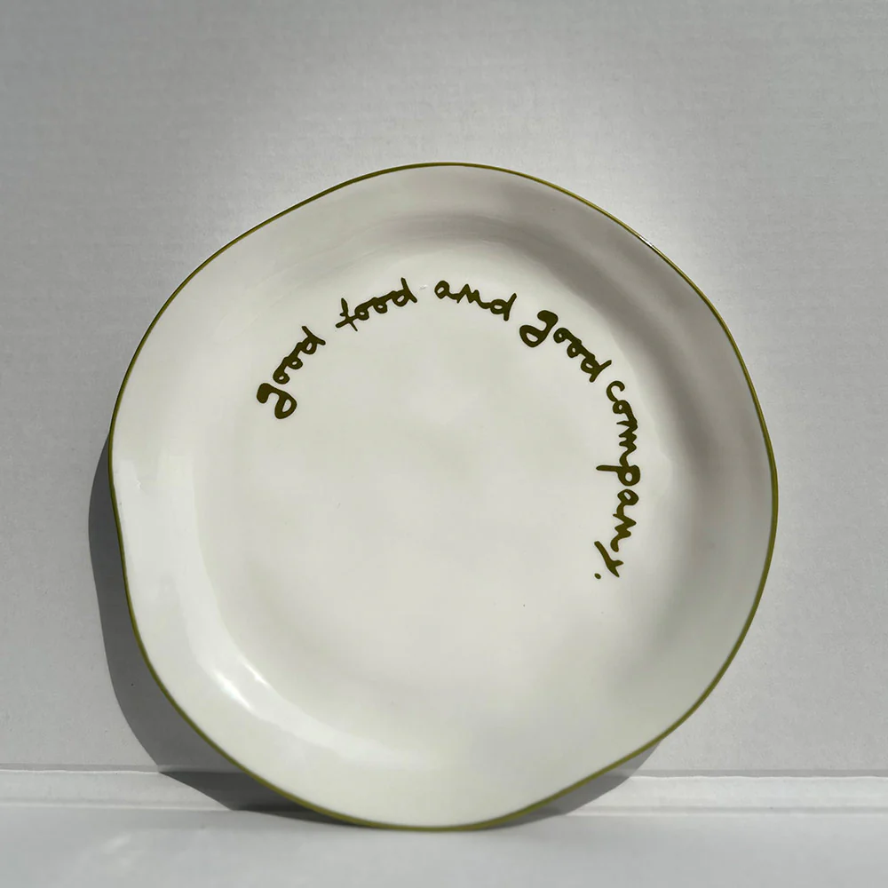 "Good food and good company" Olive Decorative Plate - Image 3