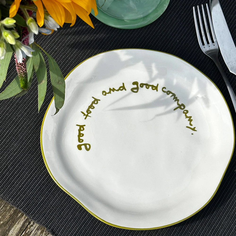 "Good food and good company" Olive Decorative Plate - Image 4