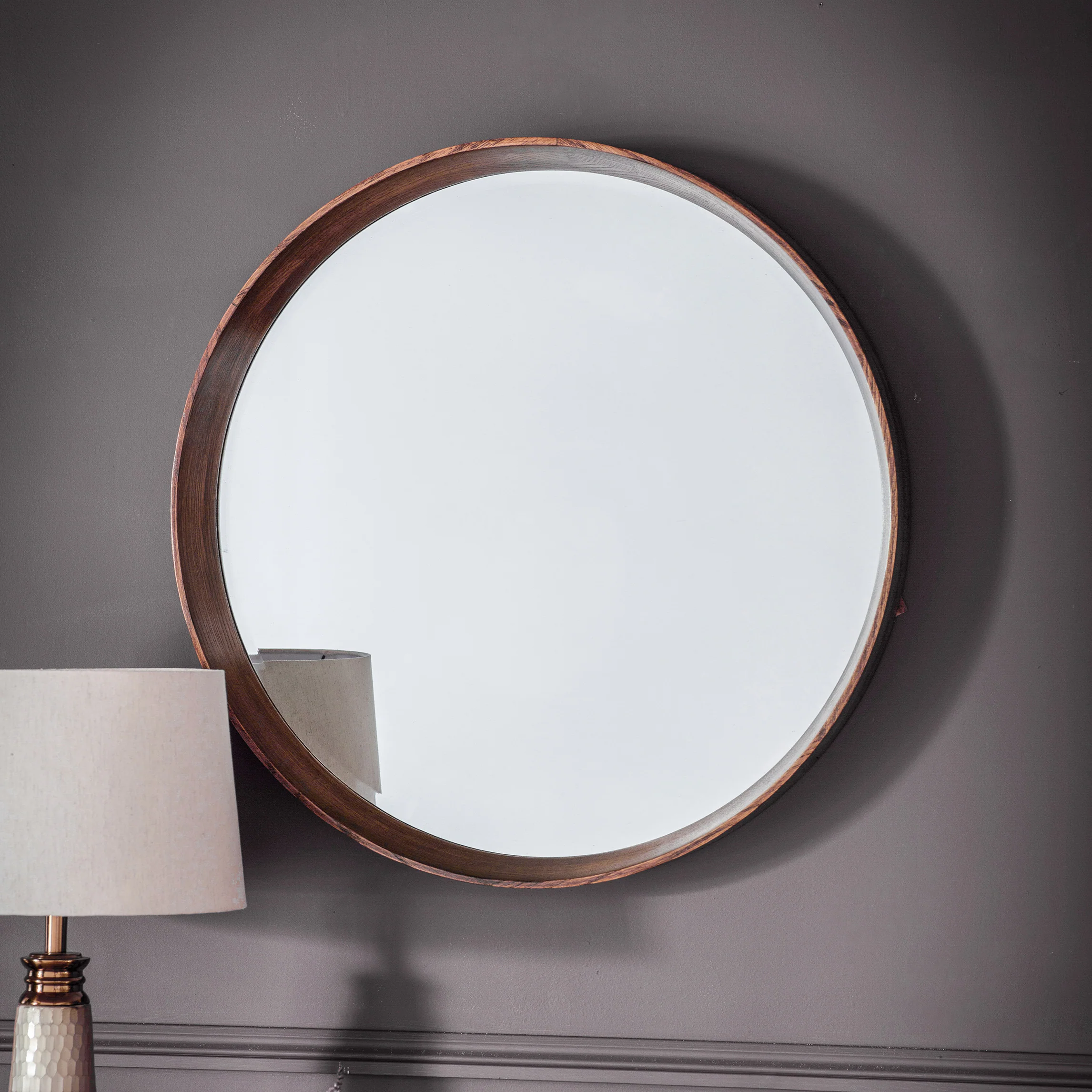 Warsaw Small Walnut Circular Mirror