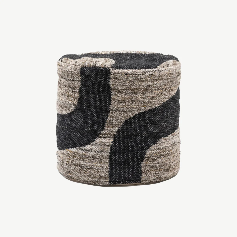 Monochrome Graphic Drum Pouffe - Image 3