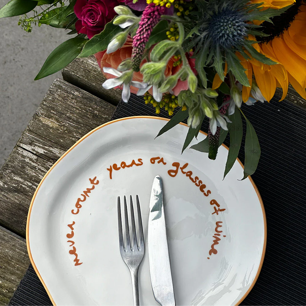 "Never count years or glasses of wine" Orange Decorative Plate - Image 3