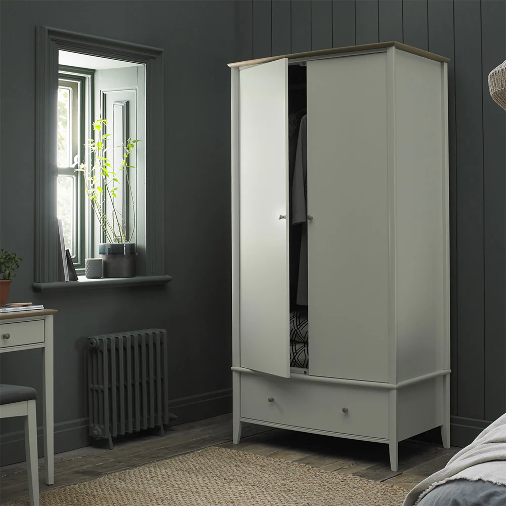 Runswick Scandi Oak & Soft Grey Double Wardrobe - Image 2