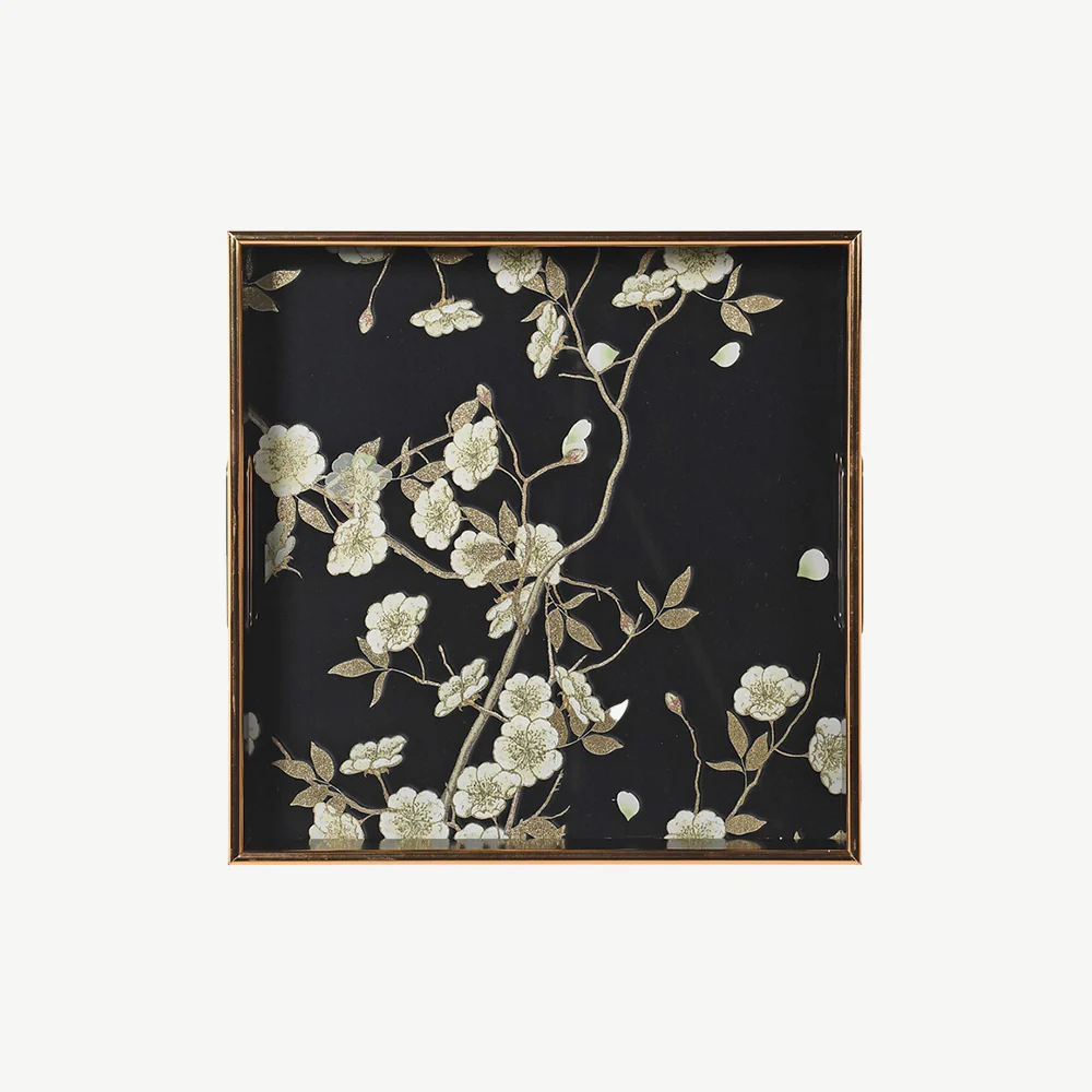 Set of 2 Black Floral Square Trays - Image 4