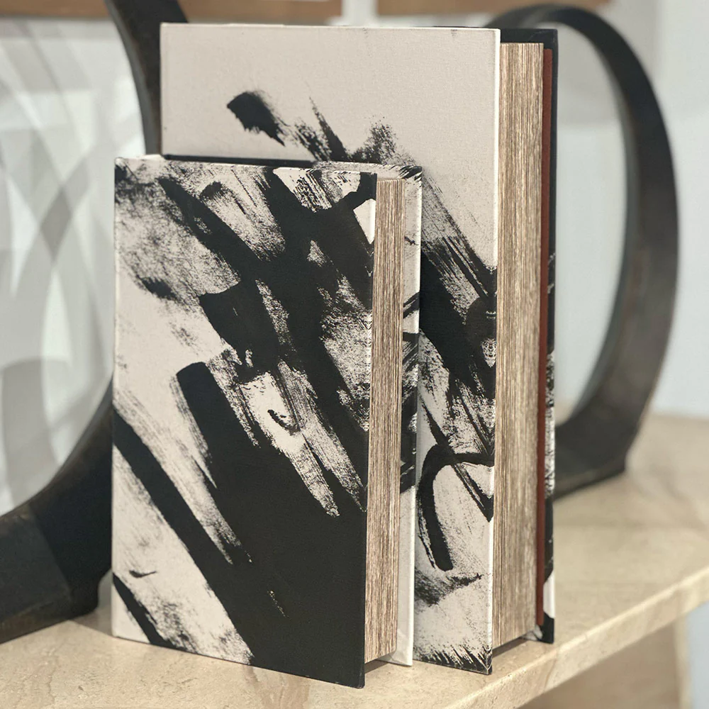 Set of 2 Black Marble Effect Book Boxes - Image 3
