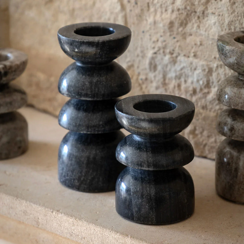 Set of 2 Marble Candlesticks