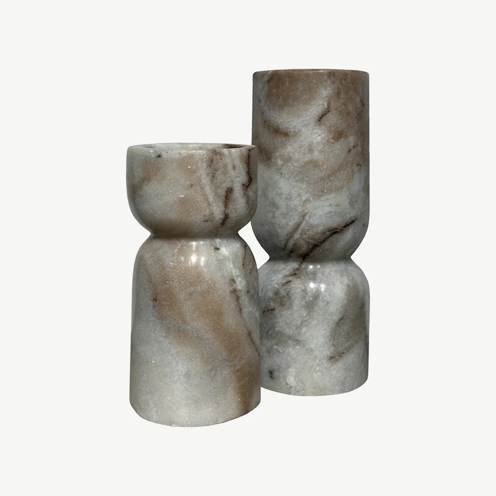Set of 2 Sculpted Marble Candlestick - Image 4