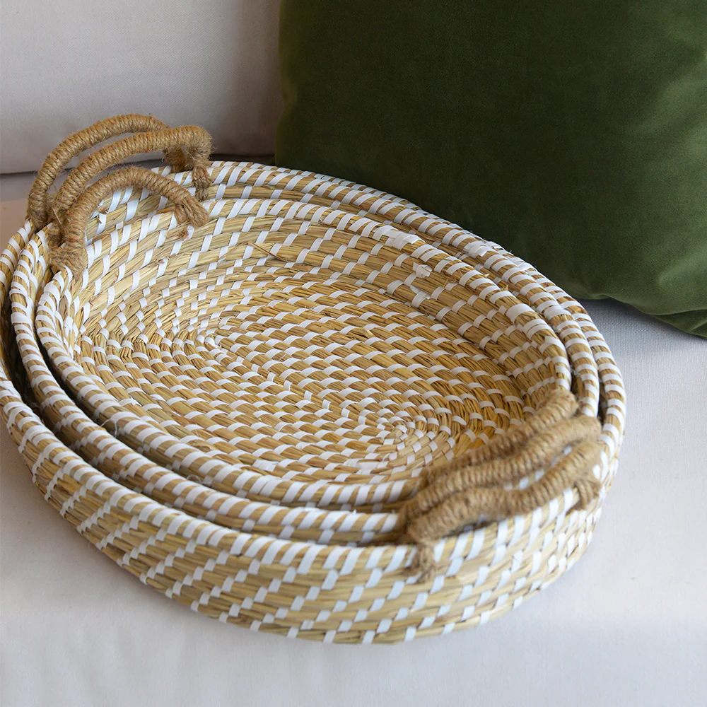 Set of 3 Woven Seagrass Basket Trays - Image 2